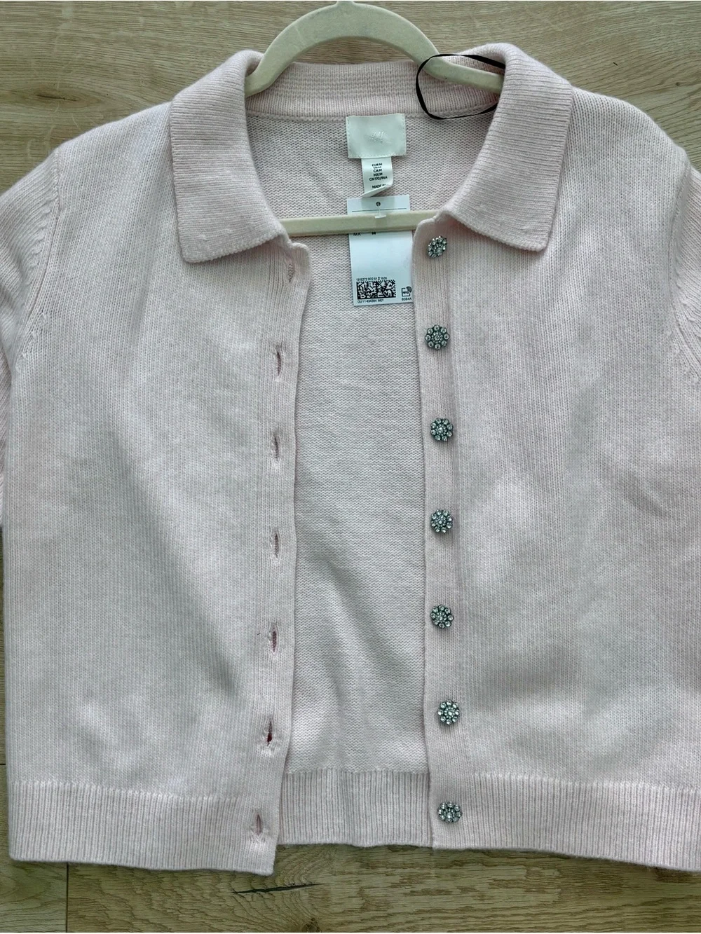 NWT Women’s Short Sleeve Polo Cardigan Baby Pink Chunky Knit Sweater